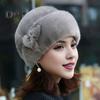 Mid-aged Women Winter Hat Thick Plush Faux Fur Heat Retention Windproof Solid Color Rhinestone Decor Outdoor Cycling Skiing Beanie