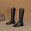 Podzimní a zimní dámské kožené boty z prané hovězí kůže ve velkých velikostech, nové dámské boty na středním podpatku, všestranné boty s kulatou špičkou, zadní zip, vysoké dámské boty