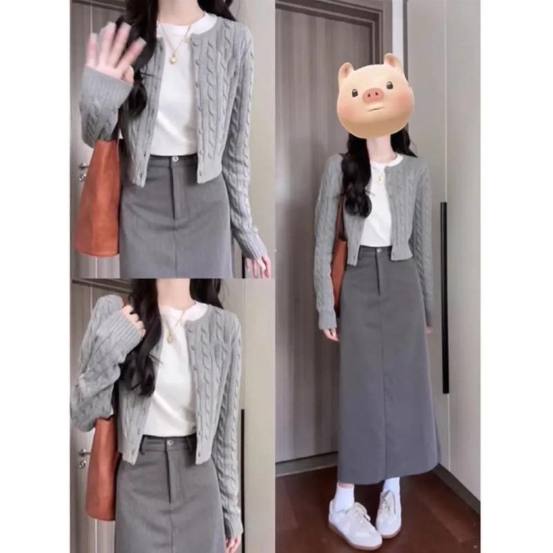 

Women s College Style Autumn 2024 Knit Cardigan, Top & Skirt Set M (Recommended 100-110 lbs)