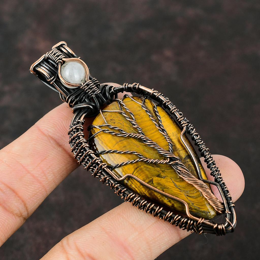 Tree Of Life Tiger's Eye Pendant Copper Wire Wrapped Pendant Handmade Pendant Gemstone Copper Jewelry Gift For Mom Rainbow Moonstone Jewelry