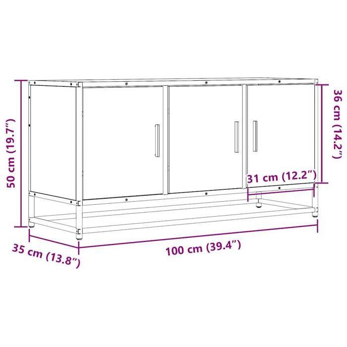 VidaXL Meuble TV chêne sonoma 100x35x50 cm bois d'ingénierie et métal, banc TV, meuble hifi, centre de divertissement, 848830