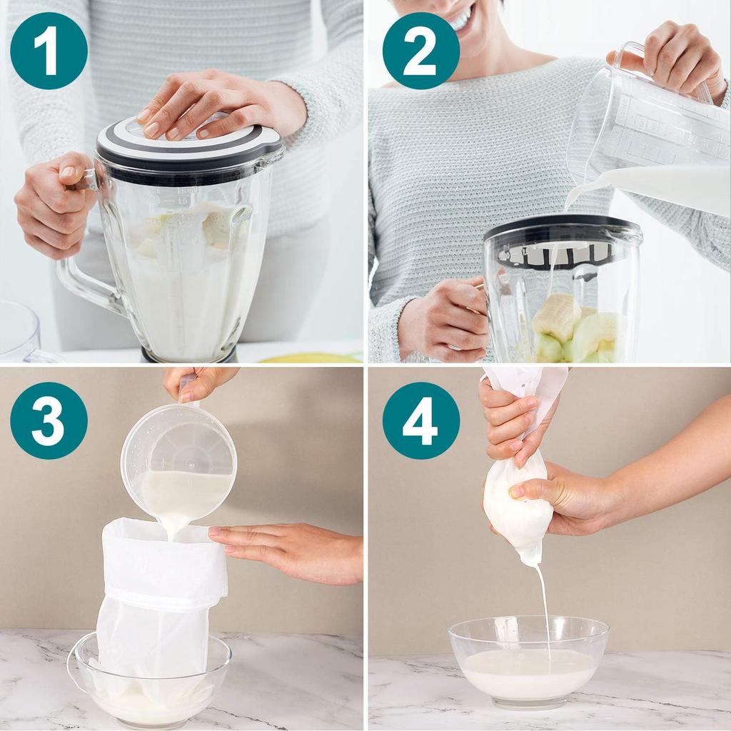 Boao 6 Pack Nut Milk Bags - Reble Food Strainer Bags with Fine Mesh Nylon Drawstring, 3 Sizes