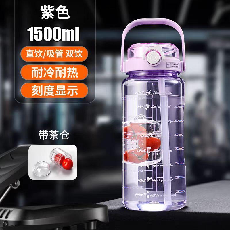Water bottle large capacity plastic cup with straw double drinking cup summer portable fitness sports water cup plastic cup