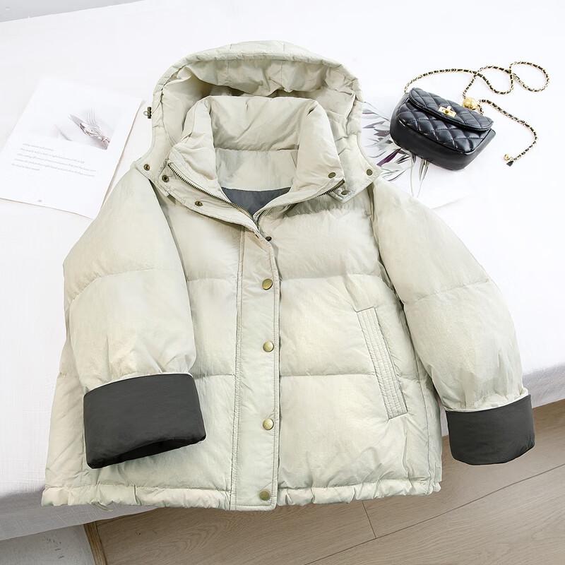 Si Bai She Women's 90% Down Color Block Hooded Loose Short Jacket