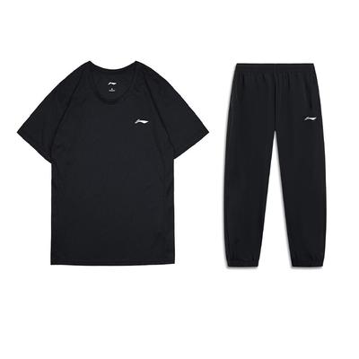 Solid Color Pullover Short Sleeve T-Shirt And Cuffed Quick-Dry Casual Sports Set Men Sets Black YTST079-1+AYKT415-1