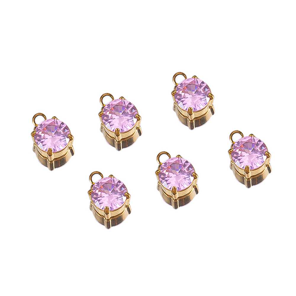 2pcs Gentle Pink Crystal Zircon Bead Stainless Steel Charms Rose Flower Heart Necklace Pendant Women DIY Earring Jewelry Making