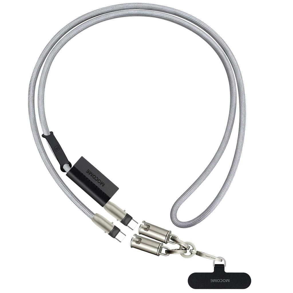 MOCOME W3 2 in 1 130cm Rechargeable Phone Lanyard 240W Fast Charging Cable Lanyard with Detachable Magnetic Clasp