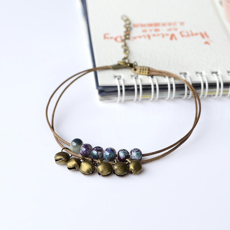 

Этнический стиль ретро Мори богемский керамический браслет на ногу маленький свежий и простой двухслойный браслет на ногу с колокольчиками женские аксессуары