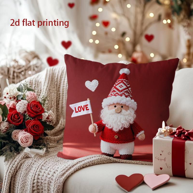 Santa Claus Heart-Printed Christmas Pillow Cover Pattern Cushion Cover Suitable for Sofa Bedroom Car Pillow Cover