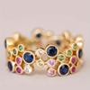 Elegant Retro Rainbow Zirconia Inlaid Ring - Boho-Chic Golden-Tone Cocktail Ring with Multicolor Synthetic Cubic Zirconia, Perfect for Daily Wear & Ho