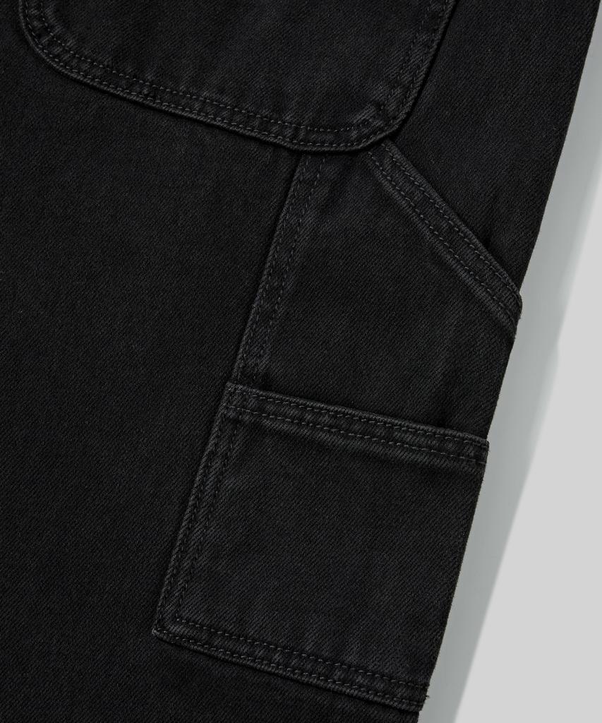 Beodeonteu Garment-Dyed Carpenter Wide Cotton Pants [Black]