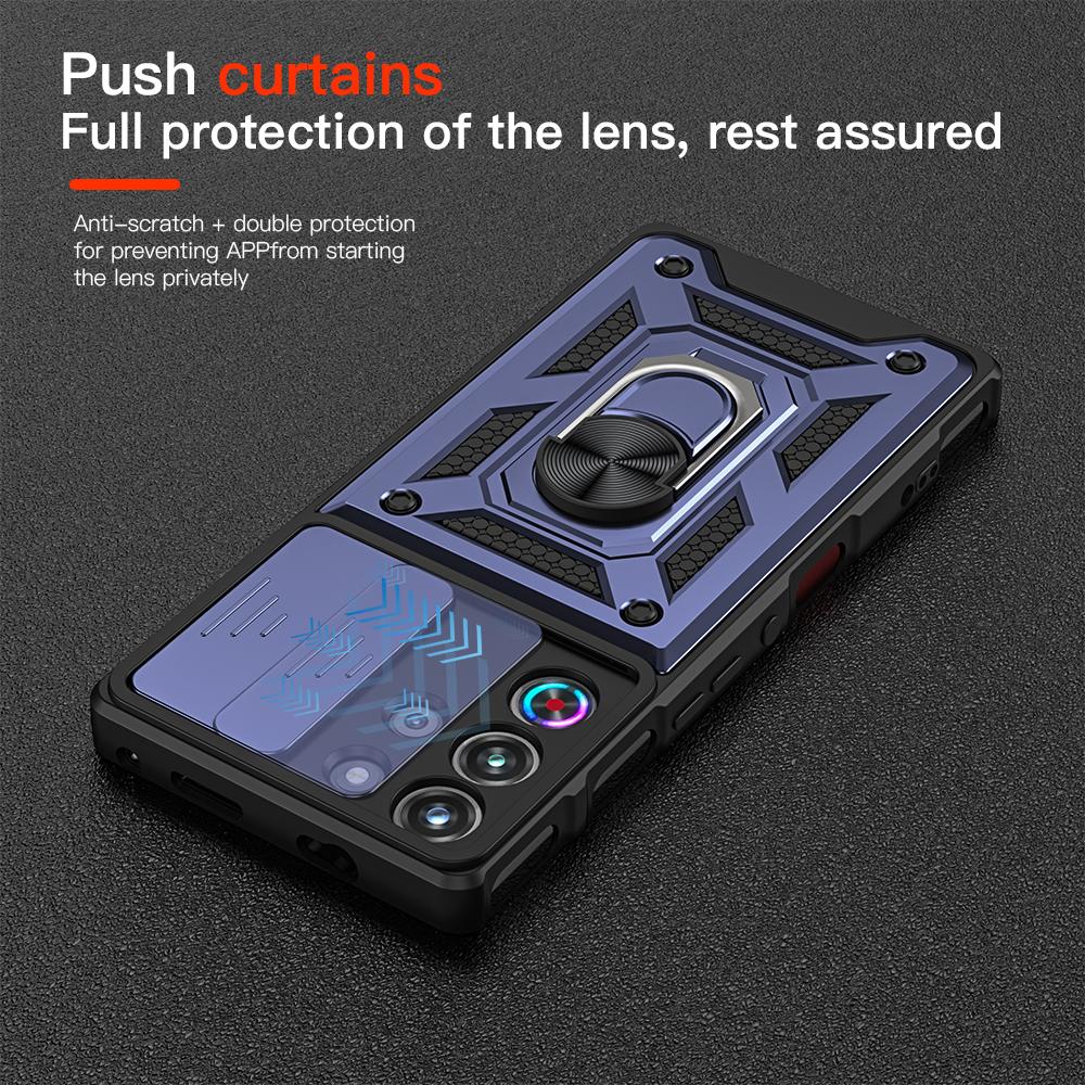 KEYSION Shockproof Case for ZTE nubia RedMagic 10 Pro+ Slide Camera Protection Ring Stand Phone Cover for RedMagic 10S Pro+ 5G
