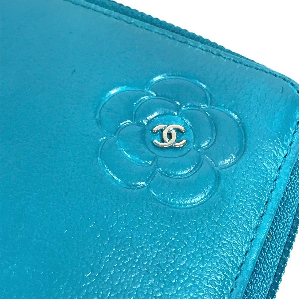 CHANEL Camellia CC CC Mark Zip Around Long Wallet Long Wallet Leather blue