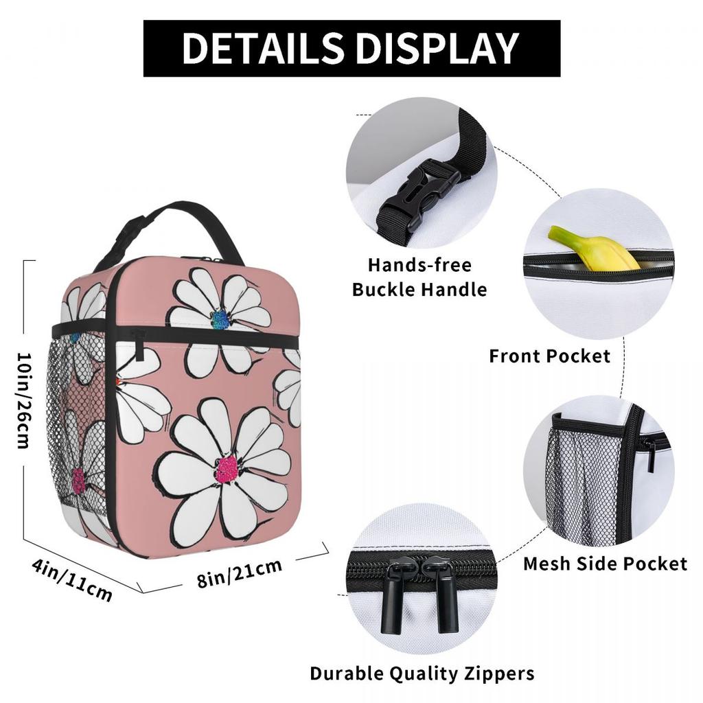 Cartoon Colorful Daisy Pattern Insulated Lunch Bag for Women Kids Leakproof Food Boxes Thermal Lunch Box Tote