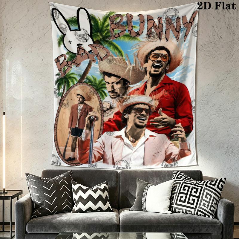 Bad Bunny Flow Wall Hanging Printed Fabric Blanket Decorative Tapestries for Bedroom Living Room Home Decor