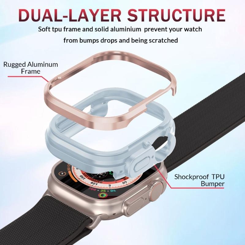 40/41/44/45mm Bumper Case Slim- Protective Cover Lightweight Aluminum & TPU Case Fitting for Watch S8/7/6/5/4/SE2