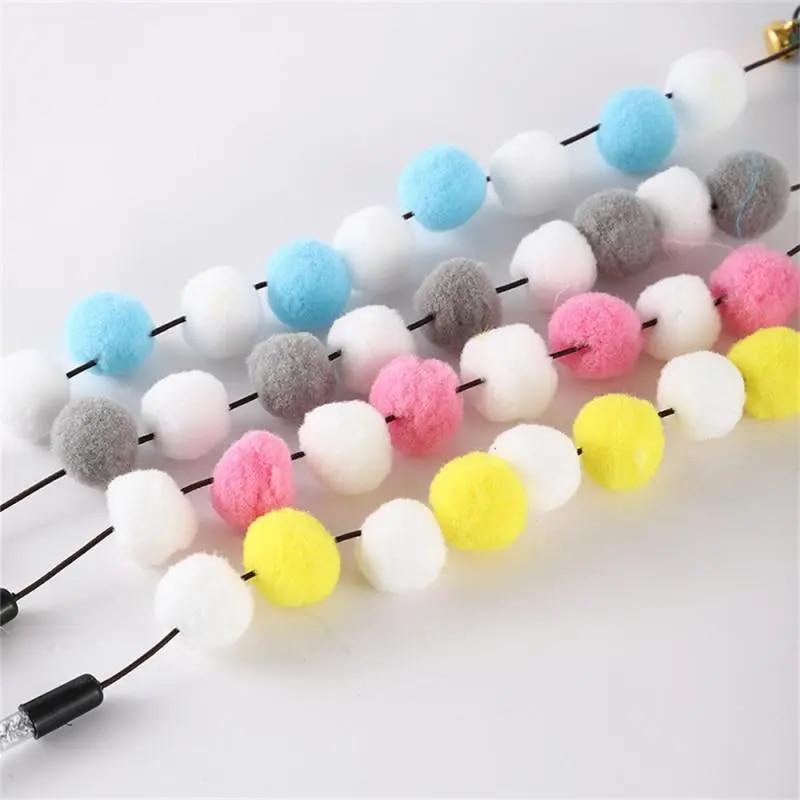Pompom Cat Toys Interactive Stick Feather Toys Kitten Teasing Playing Plush Ball Pet Supplies For Cat Toy