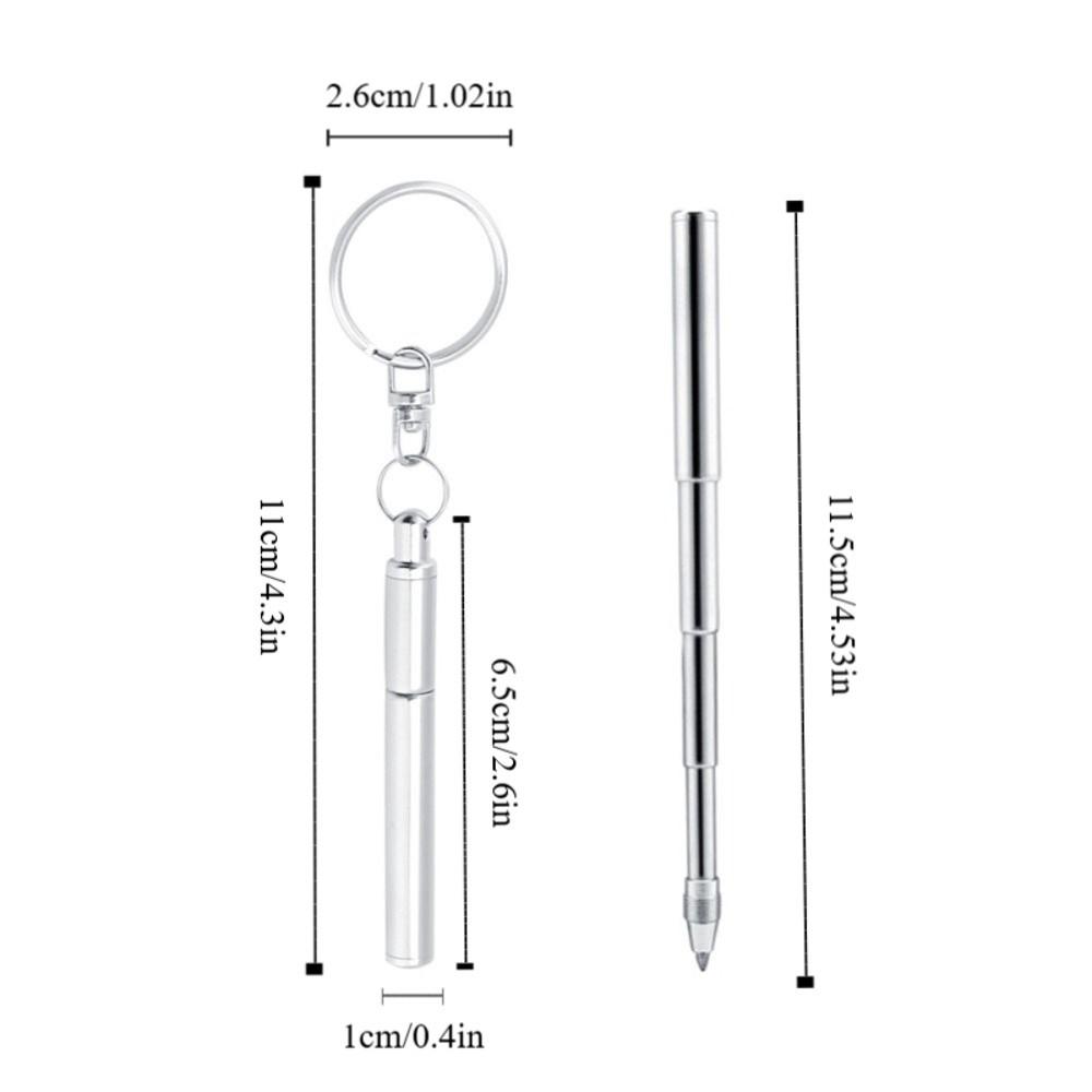Stainless Steel Telescopic Pen 2 in 1 Multifunctional Extendable Keychain Pen Silver with Key Ring Retractable Ballpoint