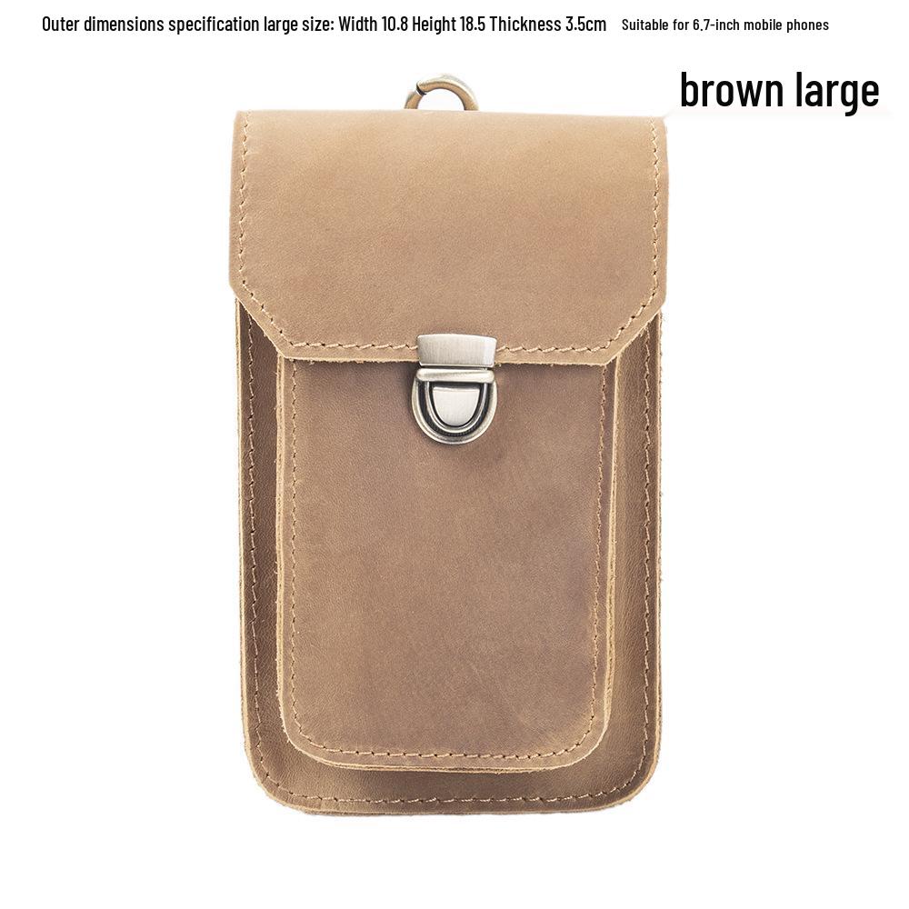 Men's Genuine Leather Waist Bag - Crazy Horse Cowhide Mobile Phone Holster for Outdoor & Construction Use