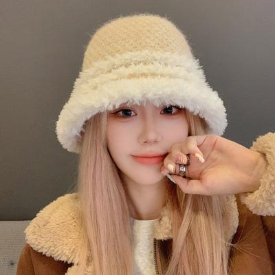 Autumn and Winter Thick Warm Bucket Hat Retro Versatile Face Small Bucket Hat Big Brim Plush Around the Basin Hat