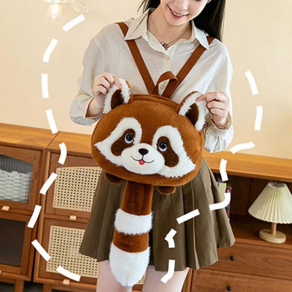 Soft Animals Raccoon Bag Fur Raccoon Shoulder Bag Casual Plush Raccoon Backpack  Zoo Gift