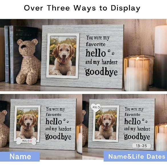 Dog Memorial Gifts for Loss of Dog, Pet Memorial Frame, Cat Memorial Gift, Pets Loss Sympathy Gifts, Wooden Dogs Memorial Picture Frame with DIY Name