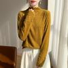 Cross 2025 Autumn/Winter Lace Color Block Knit Pullover with Half-High Collar and Long Sleeves