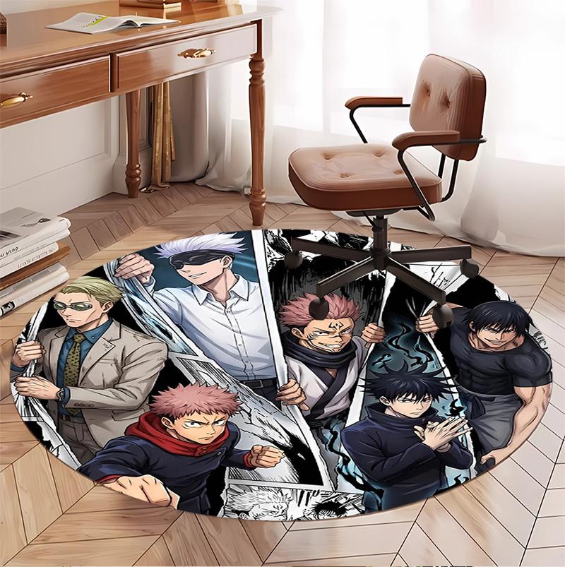 Jujutsu Kaisen Pattern Round Rug, Indoor/Outdoor Mat, for Picnic, Gameroom, Bedroom, Office, Living Room, Home Decor Carpet, Birthday Gift