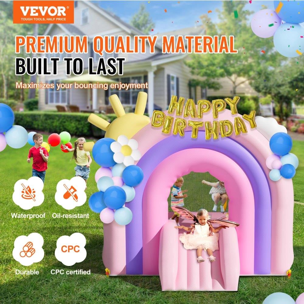 Inflatable Bounce House with Slide & Blower - Fun Indoor/Outdoor Playhouse for Kids Ages 3-8 - 110x91x91 Inch Bouncy Castle