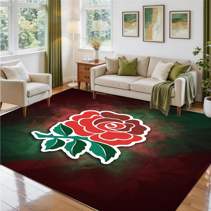 England Rugby Design Crystal Velvet Rug Soft Decorative Mat for Bedroom Entrance