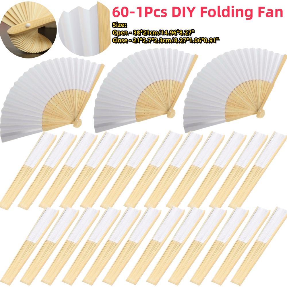 1-60PCS White Foldable Paper Fan Portable Chinese Bamboo Fan Wedding Gifts For Guest Birthday Party Decoration Kids Painting