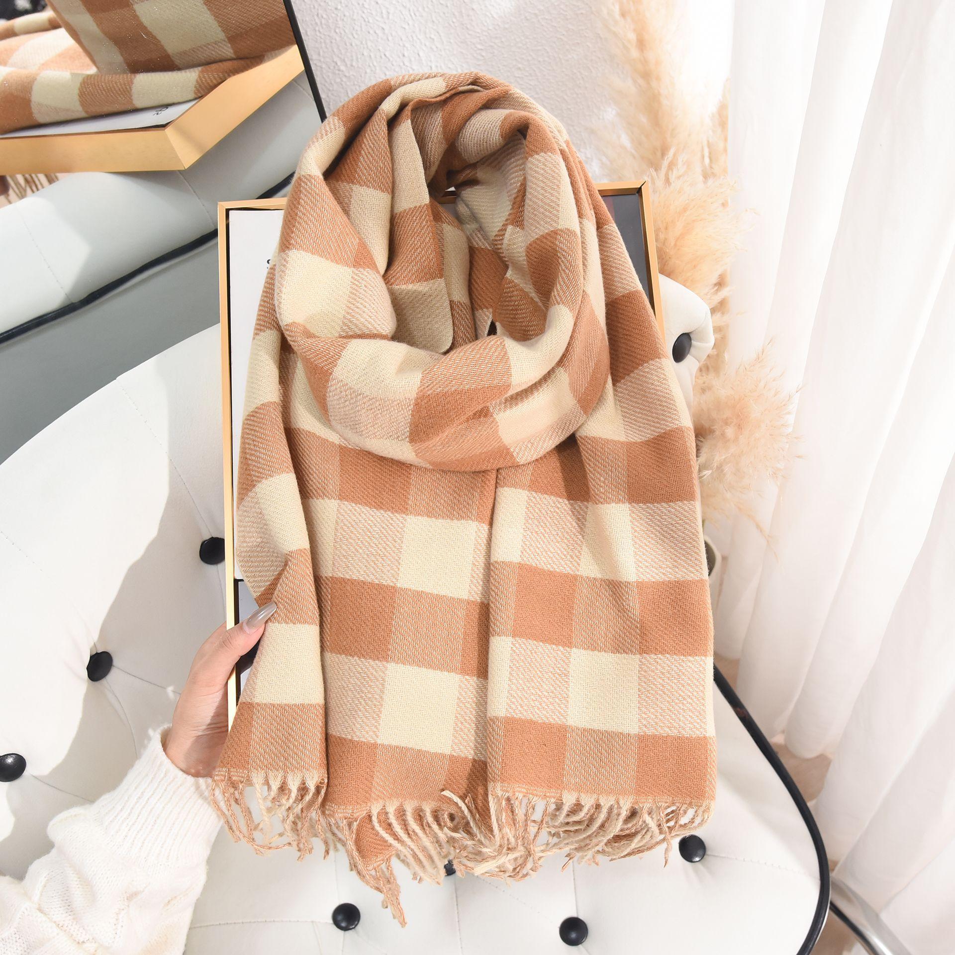 

Шарф осенне-зимней атмосферы имитация кашемира двухсторонний клетчатый шарф женская теплая верхняя шаль простой шарф 65*180