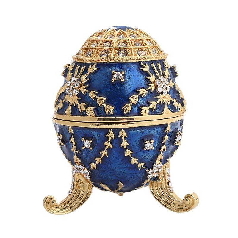Enamel Metal Diamond-Inlaid Egg Jewelry Box, Easter Egg Trinket Box