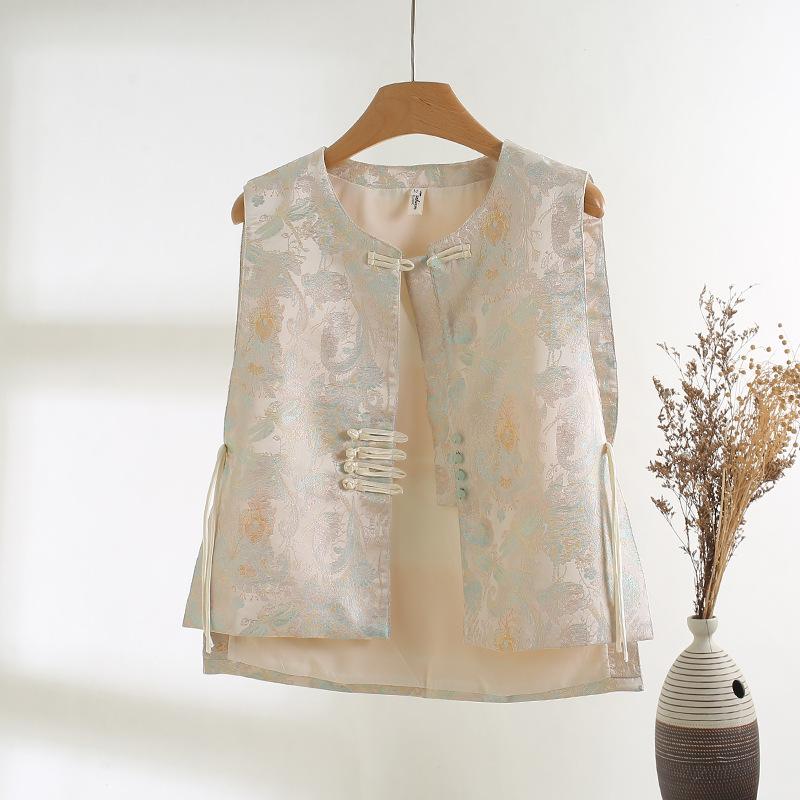 

Jacquard improved vest women fold in early spring, vest top buckle vest outside M [Recommended below 50kg] синій