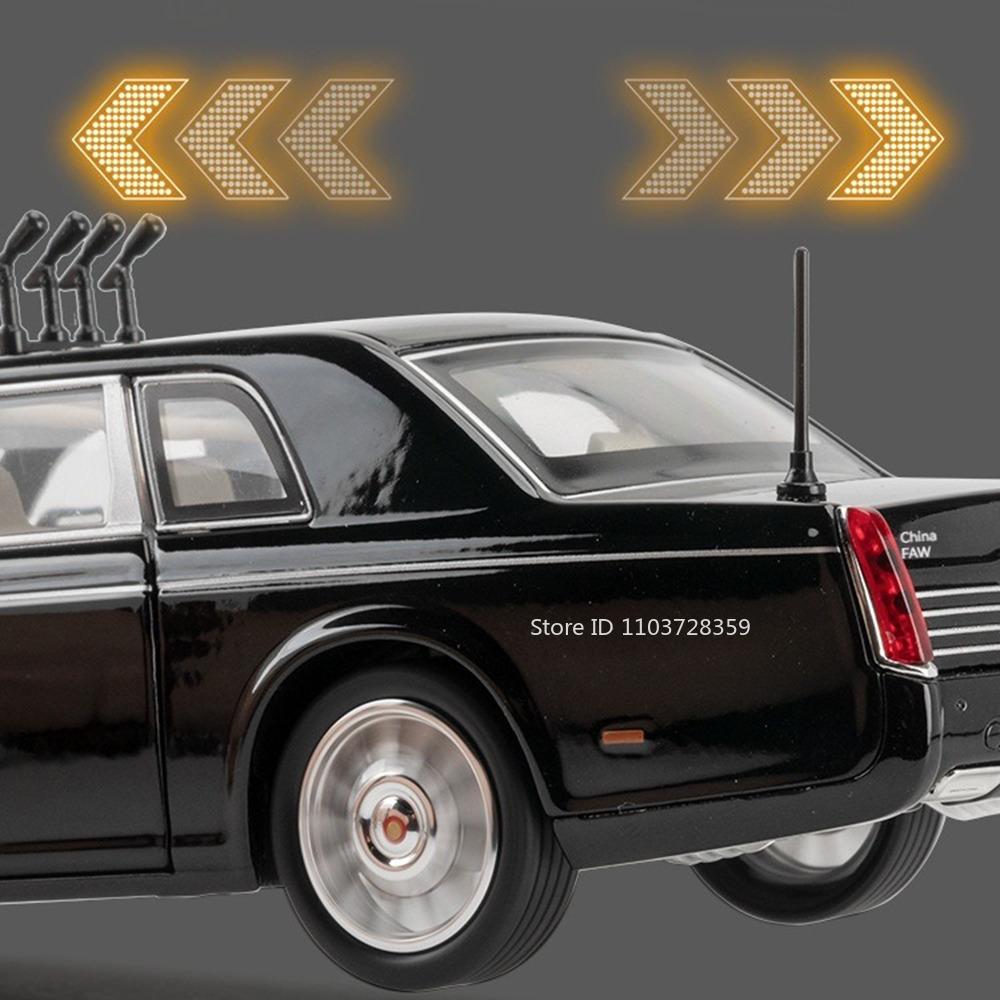 1:24 HONGQI 70TH H9 Miniature Model Toy Cars Alloy Diecast Sound Light Doors Opened Pull Back Simulation Car Toys for Kids Gifts