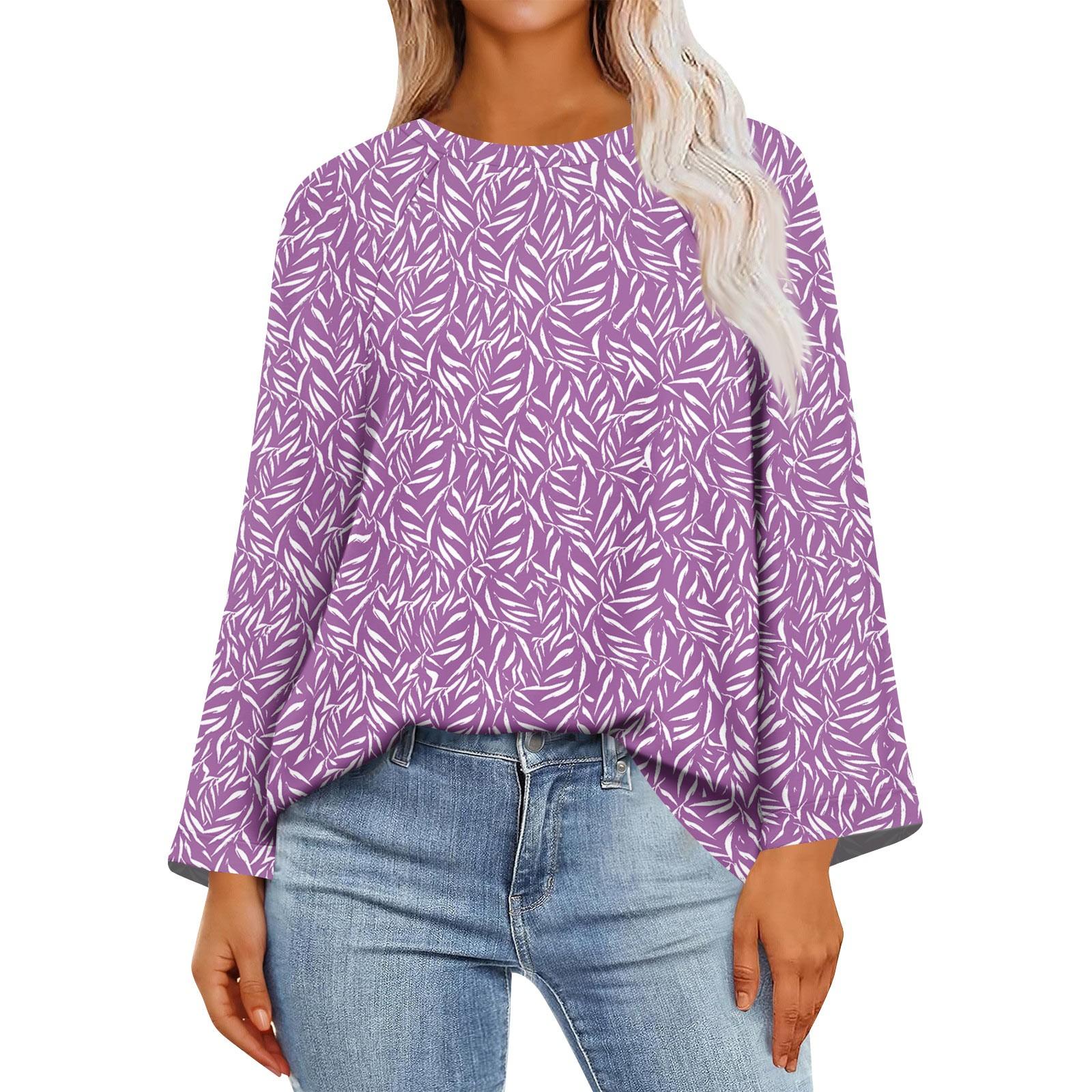 

Women s Long Sleeve Shirts Graphic Tees Casual Basic Tops Pullovers XL фіолетовий