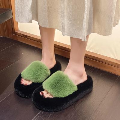 Mode Neue 2025 Winter Flauschigen Fell Hausschuhe Frauen Mode Plüsch Fuzzy Hausschuhe Indoor Offene spitze Wohnungen Baumwolle Schuhe Komfort Haus Hausschuhe