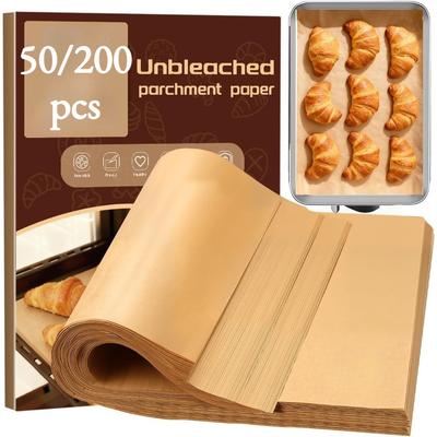 50/200pcs Pre-Cut Parchment Paper Sheets, Non-Stick Half Sheet Size for Baking, Air Fryer, Grilling, Steaming, Oven Safe