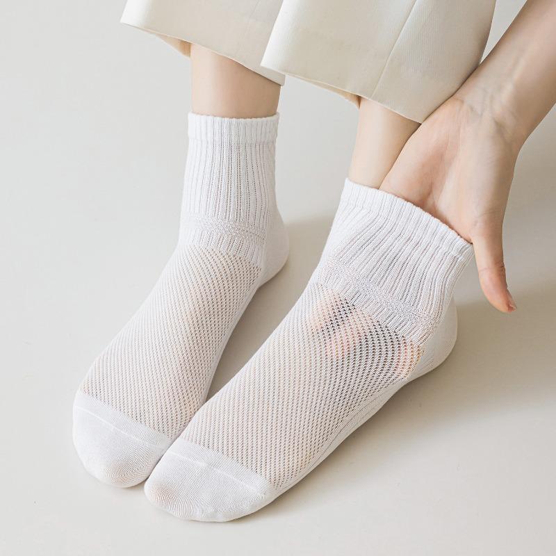 Women's Spring and Summer Candy Colored Sweet Style Mesh Breathable Mid Calf Socks