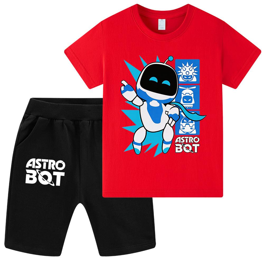 WA1339 Set da 2 pezzi Bambini Ragazzi Ragazze T-shirt a Maniche Corte Stampata Astro Bot Pantaloncini Top Pantaloni Set