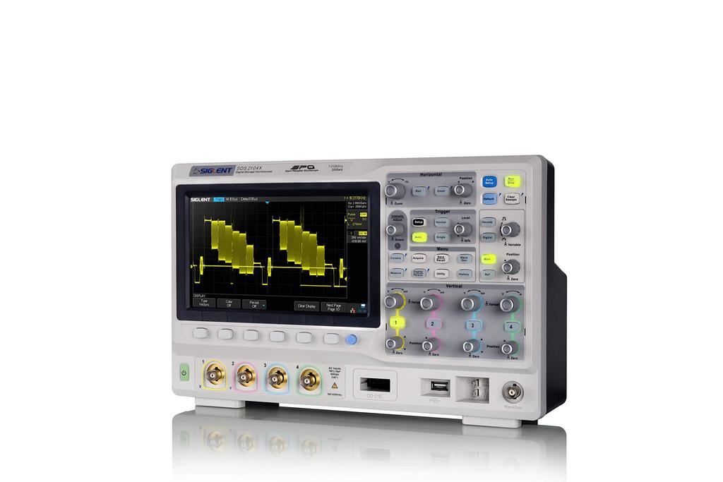 SIGLENT Digital SDS2104X Oscilloscope, 100MHz, 4-Channel, 200Mpts, 10-bit, 256-Level Phosphor,