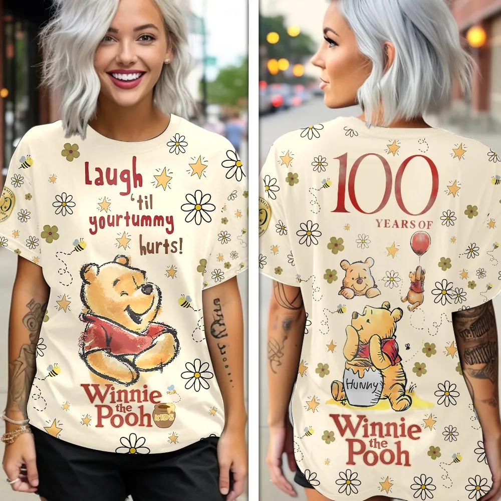 2026 Summer New Pooh Bear 100th Anniversary Cartoon Anime 3D Short Sleeved T-Shirt Women s Fashion Leisure Y2K Street Sports Top XL