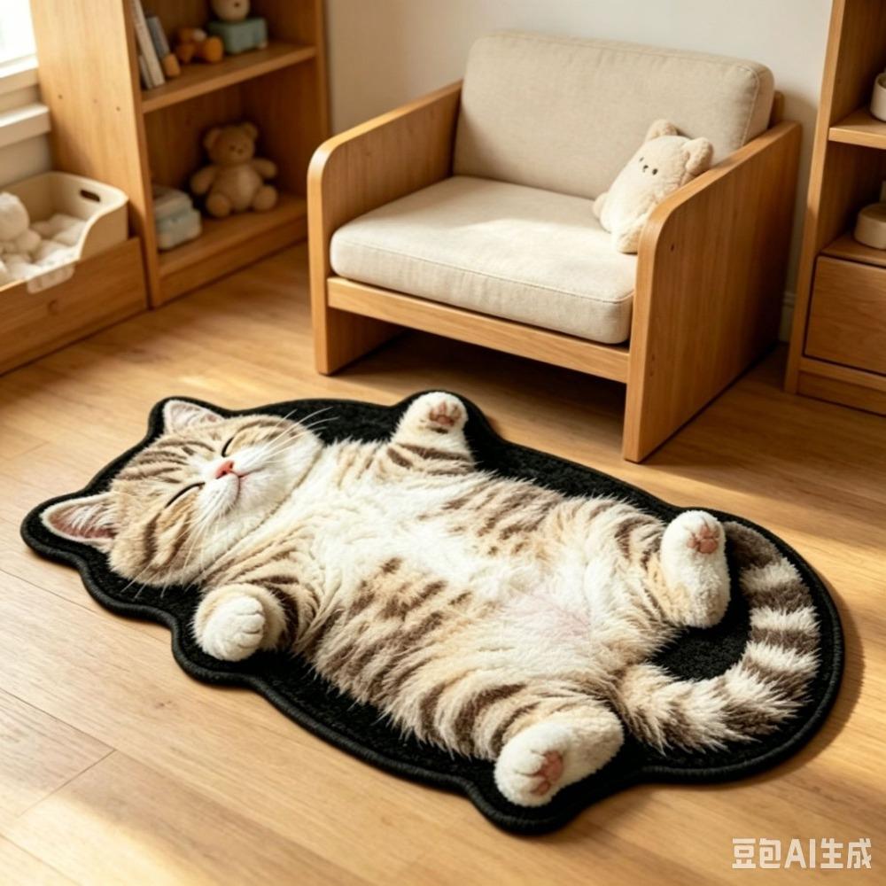 Cute Cartoon Irregular Cashmere-Like Floor Mat, Water Absorbent Anti-Slip Rug for Bathroom Bedroom Home Decor