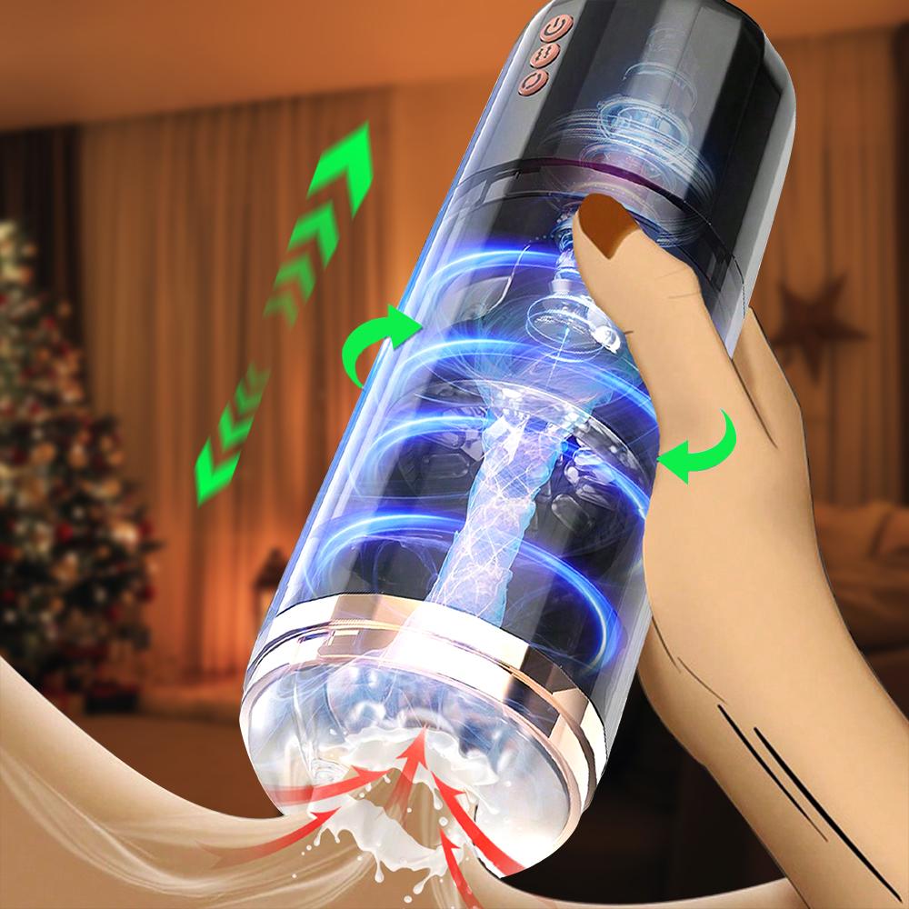 Automatic Male Masturbators Cup Thrusting Rotating Vibration Hands Free Pocket Pussy Stroker 3D Realistic Sleeve Adult Sex Toys