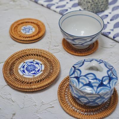 Ręcznie robione podkładki rattanowe Izolacyjne podkładki pod gorące naczynia Maty na stół kuchenny z ceramiczną inkrustacją Dekoracyjne podkładki na stół do jadalni Bar