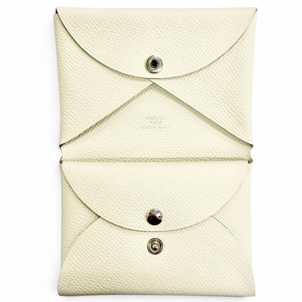 Great HERMES Coin Case Calvi Duo Compact Wallet Epsom Leather Women Used