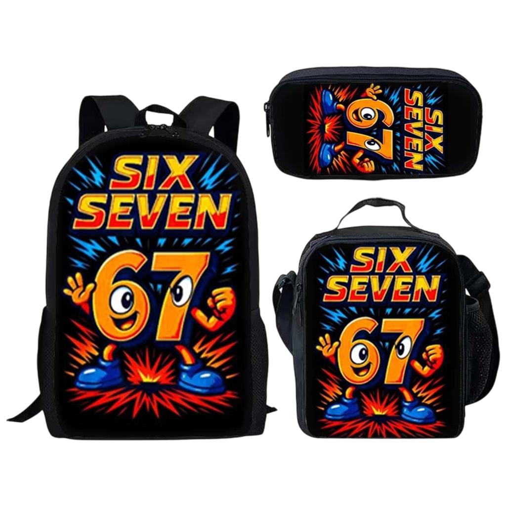Bedrucktes Rucksack-Set mit Brotdose und Federmäppchen, 3-teiliges Schulbündel für Schüler