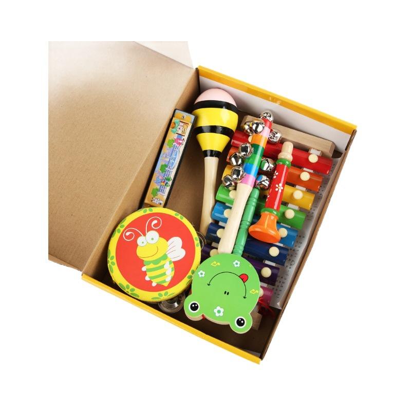 Wooden Orff Musical Instrument Combination Set For Babies Aged 1-3, Sound Enlightenment Rattle Octave Harping Educational Toys