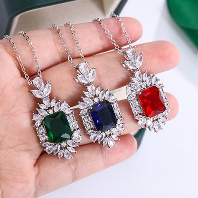 Zircon Necklace Princess Banquet Colorful Treasure Square Diamond Pendant Emerald Engagement Luxury