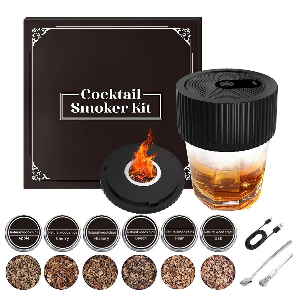 Electric Whiskey Smoker Kit with 6 Flavors Wood Chips Rechargeable Electric Cocktail Smoker Kit for Men Dad Husband Ideal Gifts